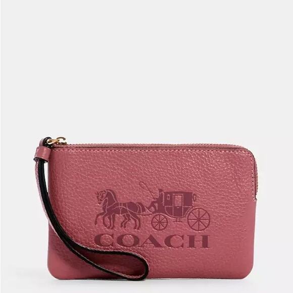 Corner Zip Wristlet In Colorblock With Horse And Carriage - Picture 1 of 5